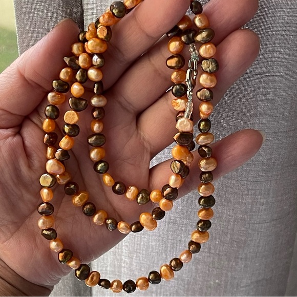 Freshwater Pearls | Colored Small Freshwater Pearls Chocolate & Orange 30" Long - Picture 5 of 6